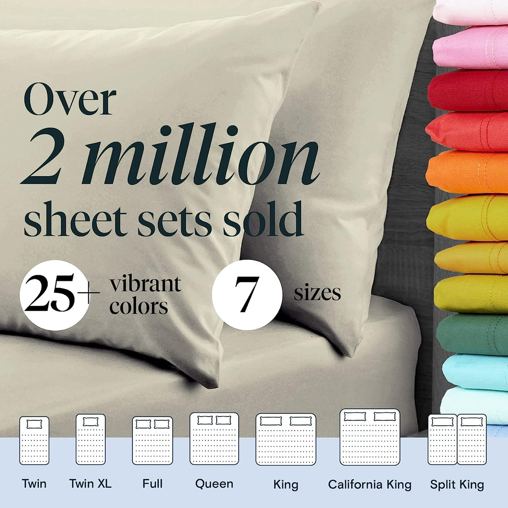 LuxClub 6 PC California King Size Sheet Set Bamboo Sheets Deep Pockets 18" Eco Friendly Wrinkle Free Cooling Sheets Machine Washable Hotel Bedding Silky Soft - Light Taupe California King