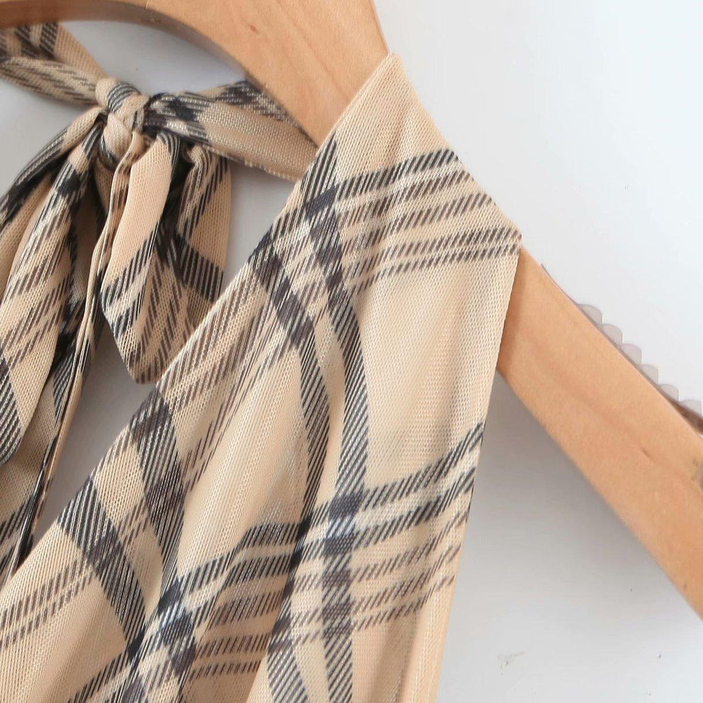vintage plaid printed loose trousers