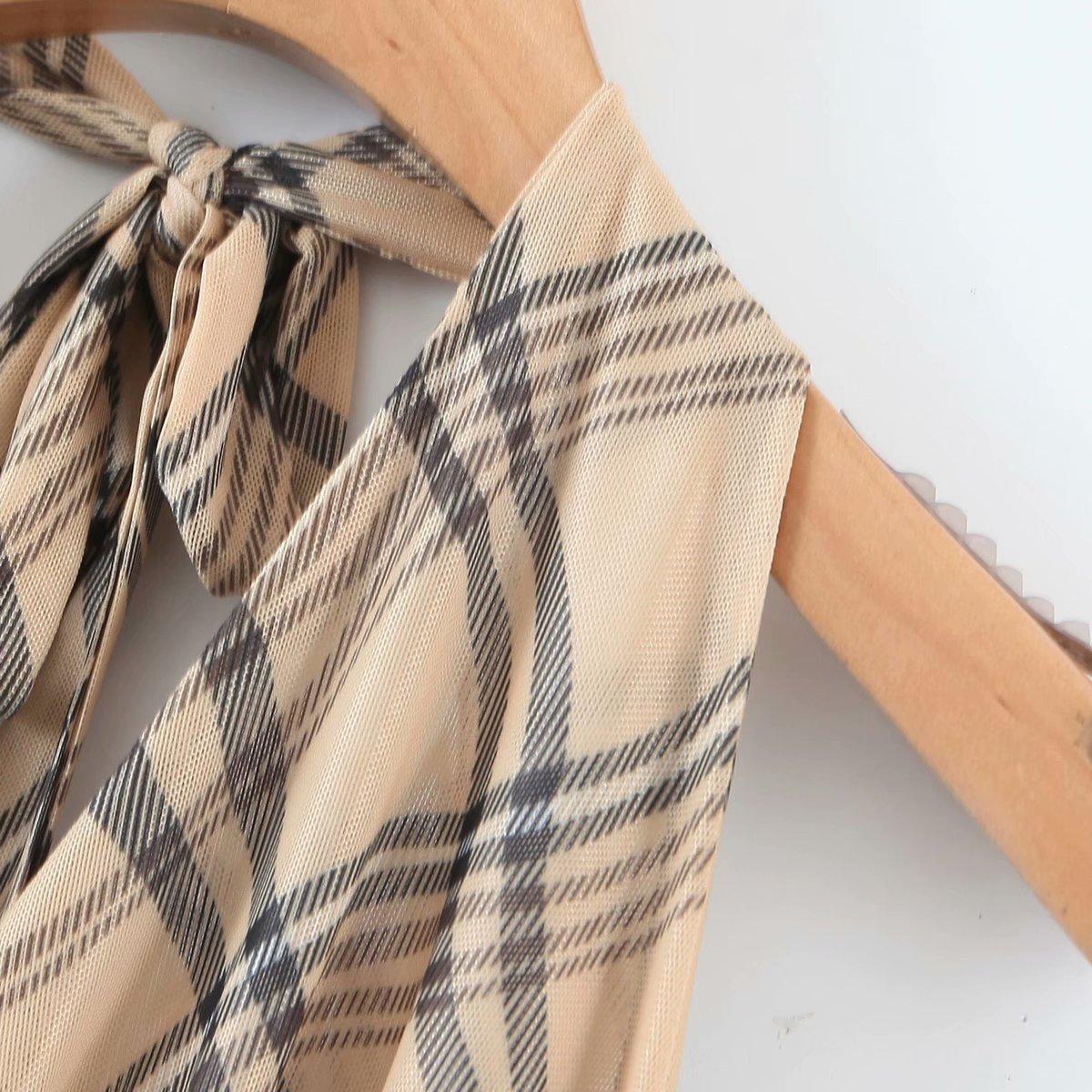 vintage plaid printed loose trousers