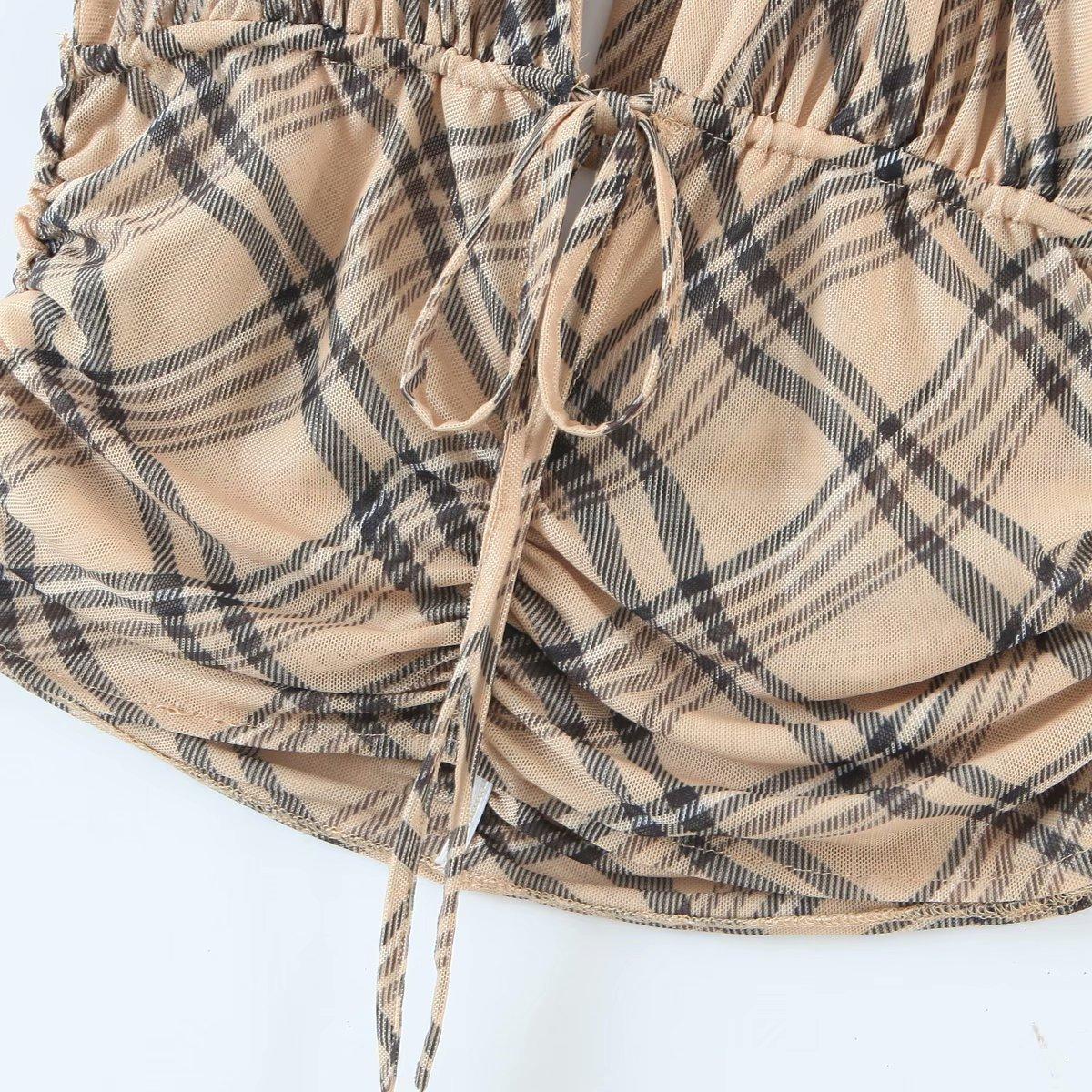 vintage plaid printed loose trousers