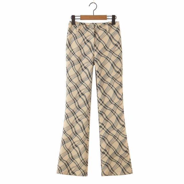 vintage plaid printed loose trousers