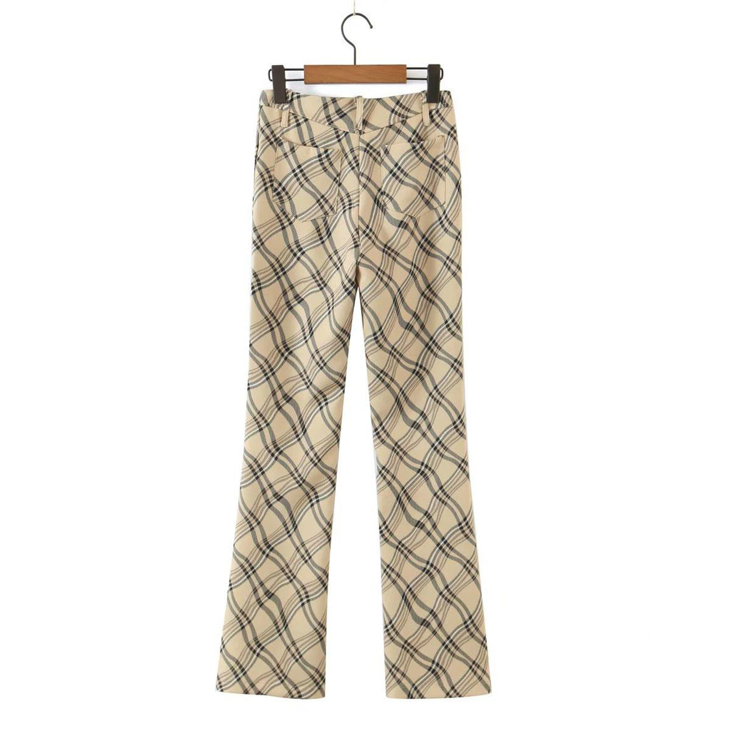 vintage plaid printed loose trousers