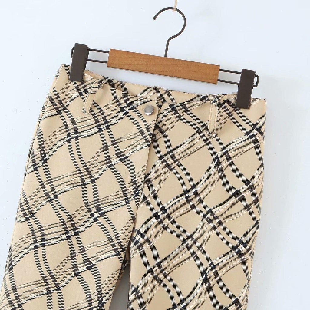 vintage plaid printed loose trousers