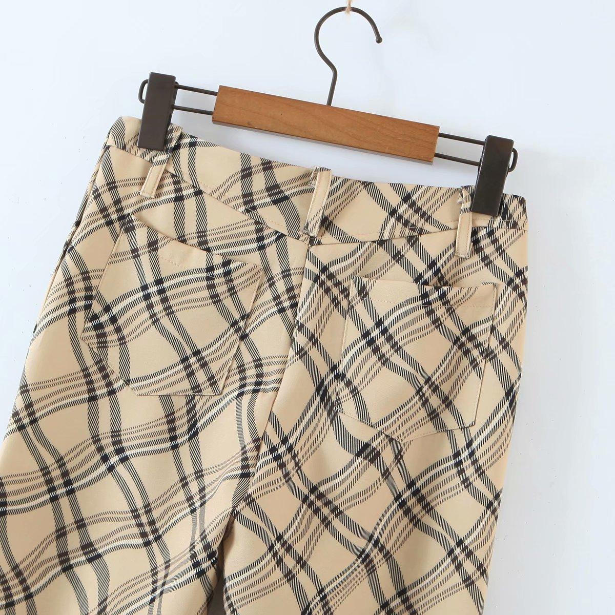 vintage plaid printed loose trousers