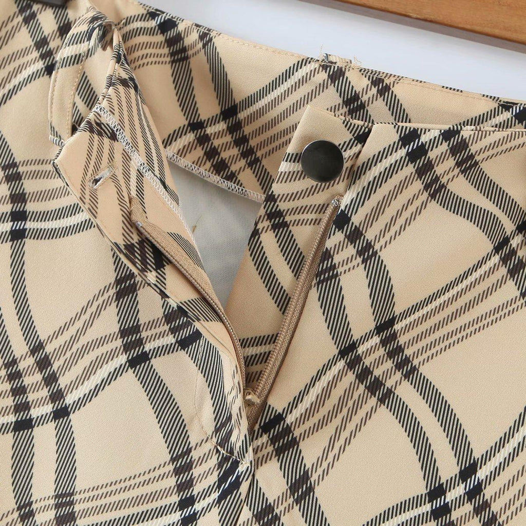 vintage plaid printed loose trousers