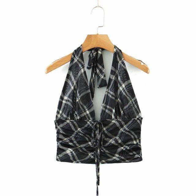 vintage plaid printed loose trousers