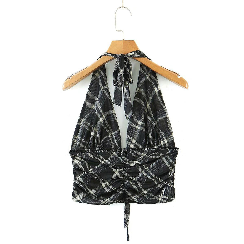 vintage plaid printed loose trousers
