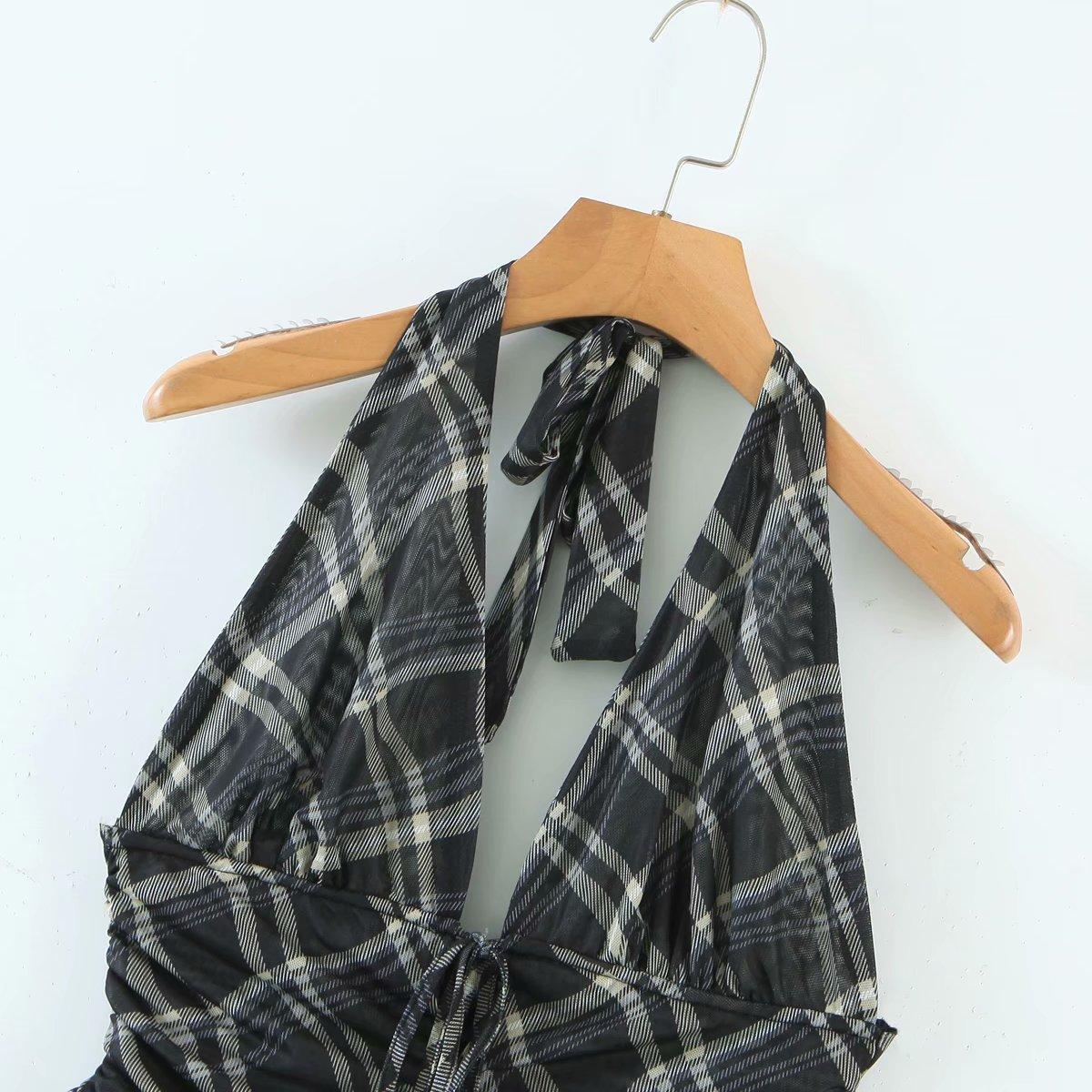 vintage plaid printed loose trousers