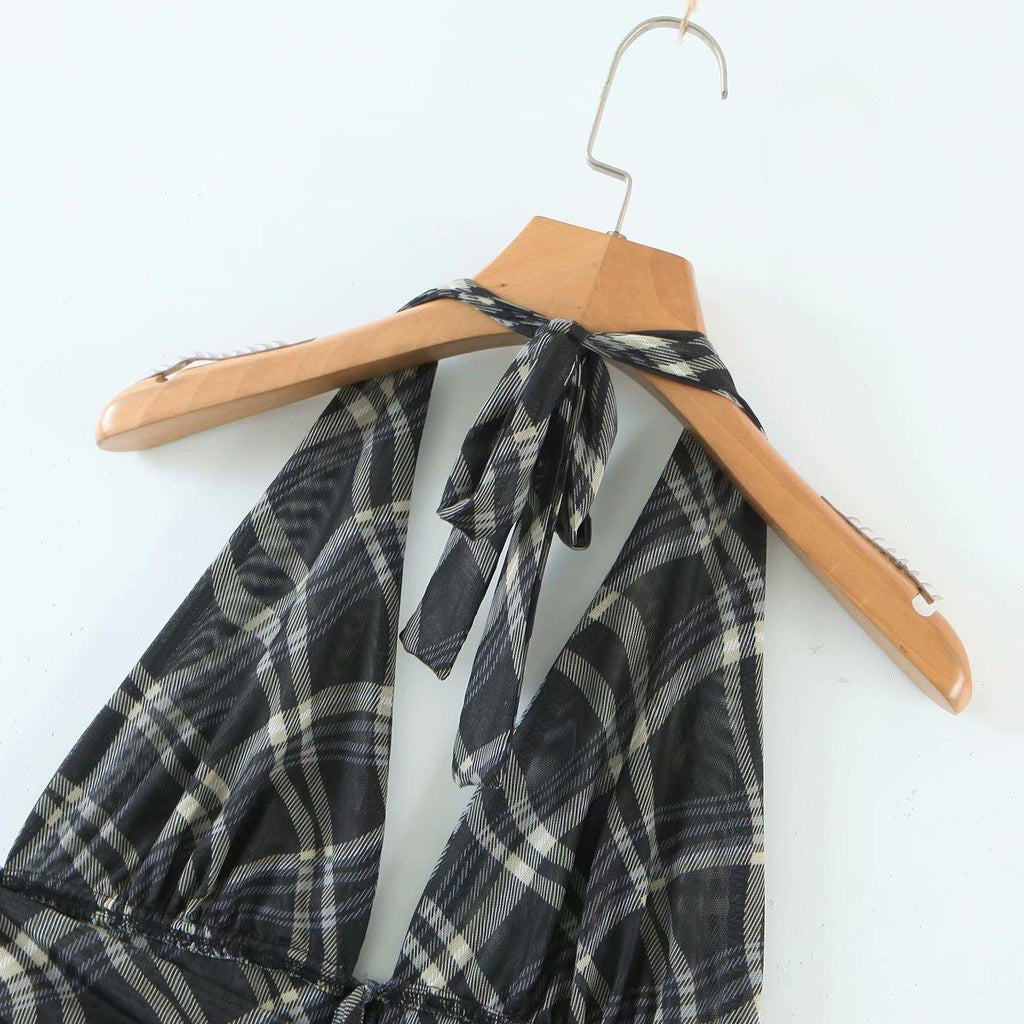 vintage plaid printed loose trousers