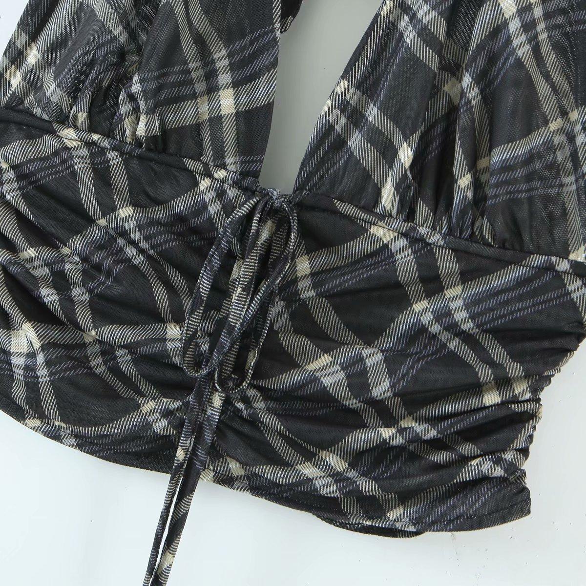 vintage plaid printed loose trousers
