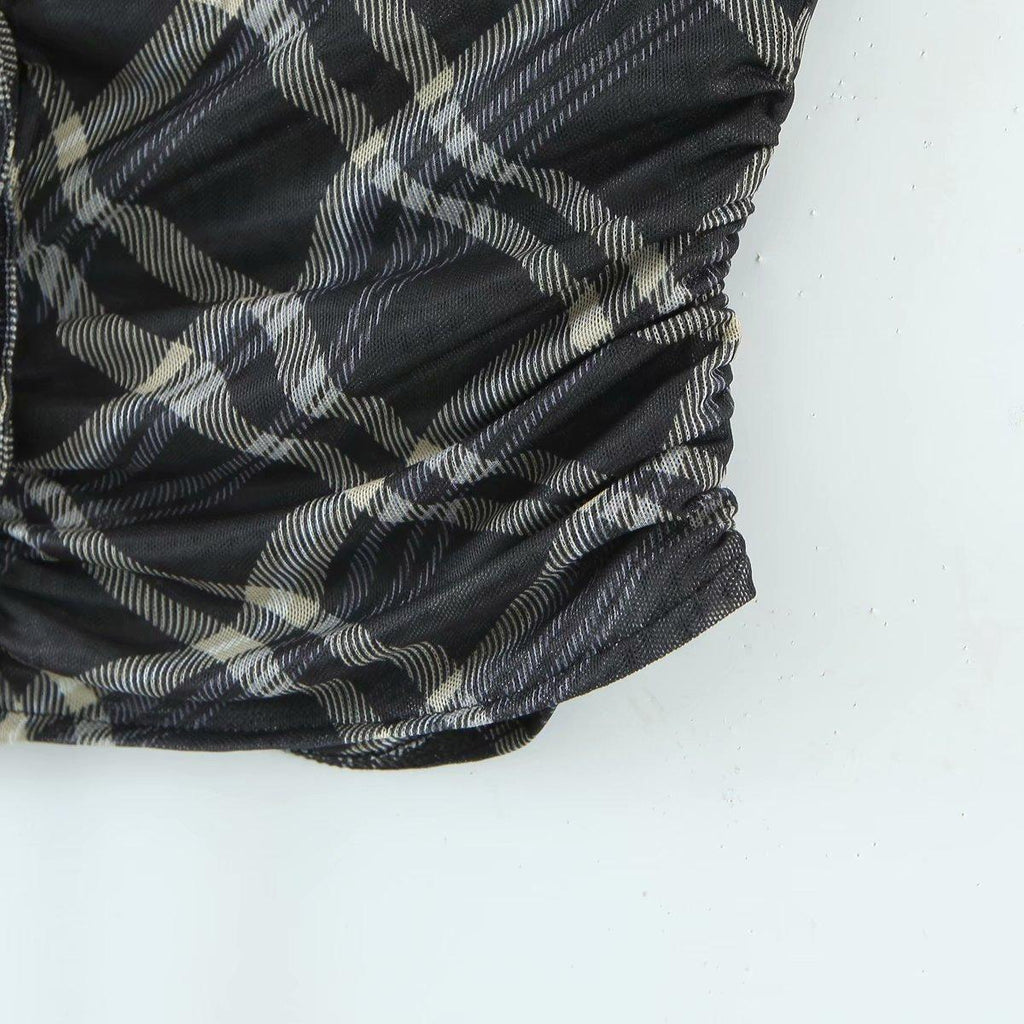 vintage plaid printed loose trousers