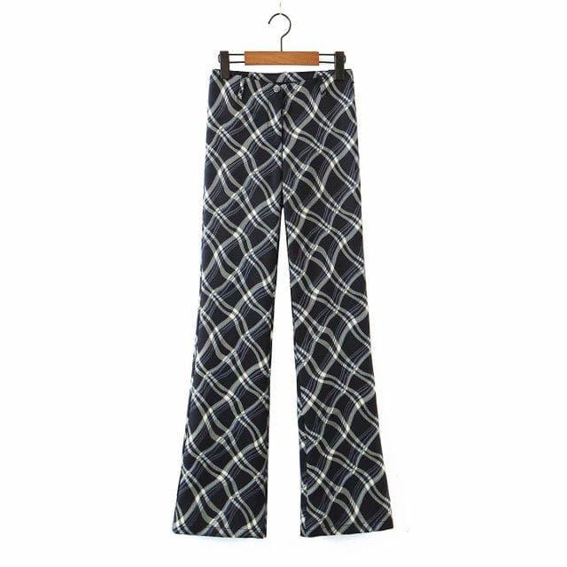 vintage plaid printed loose trousers