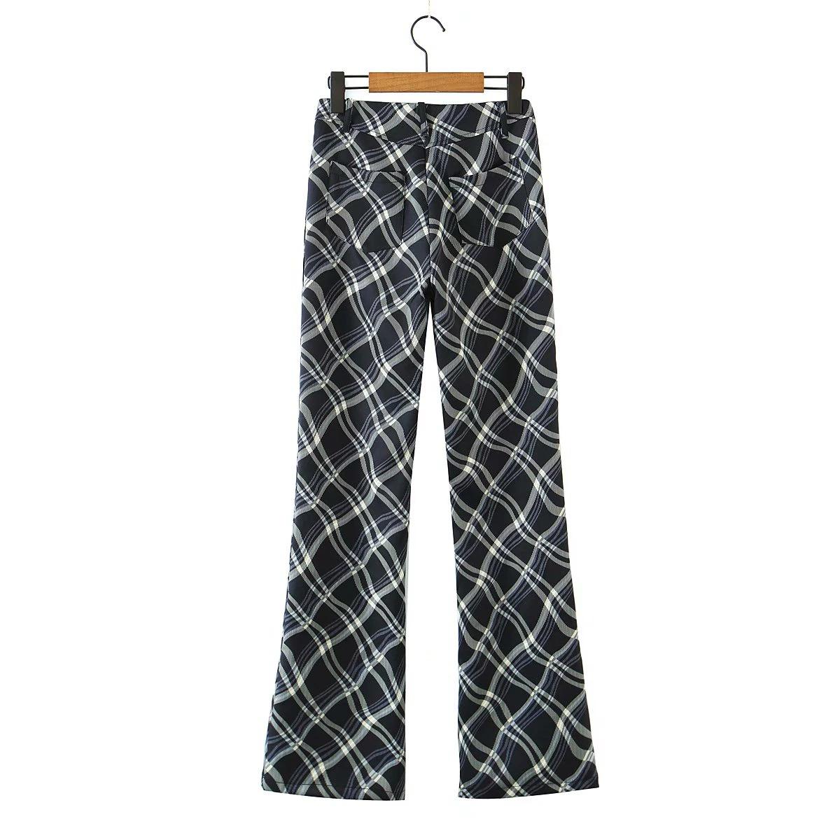 vintage plaid printed loose trousers