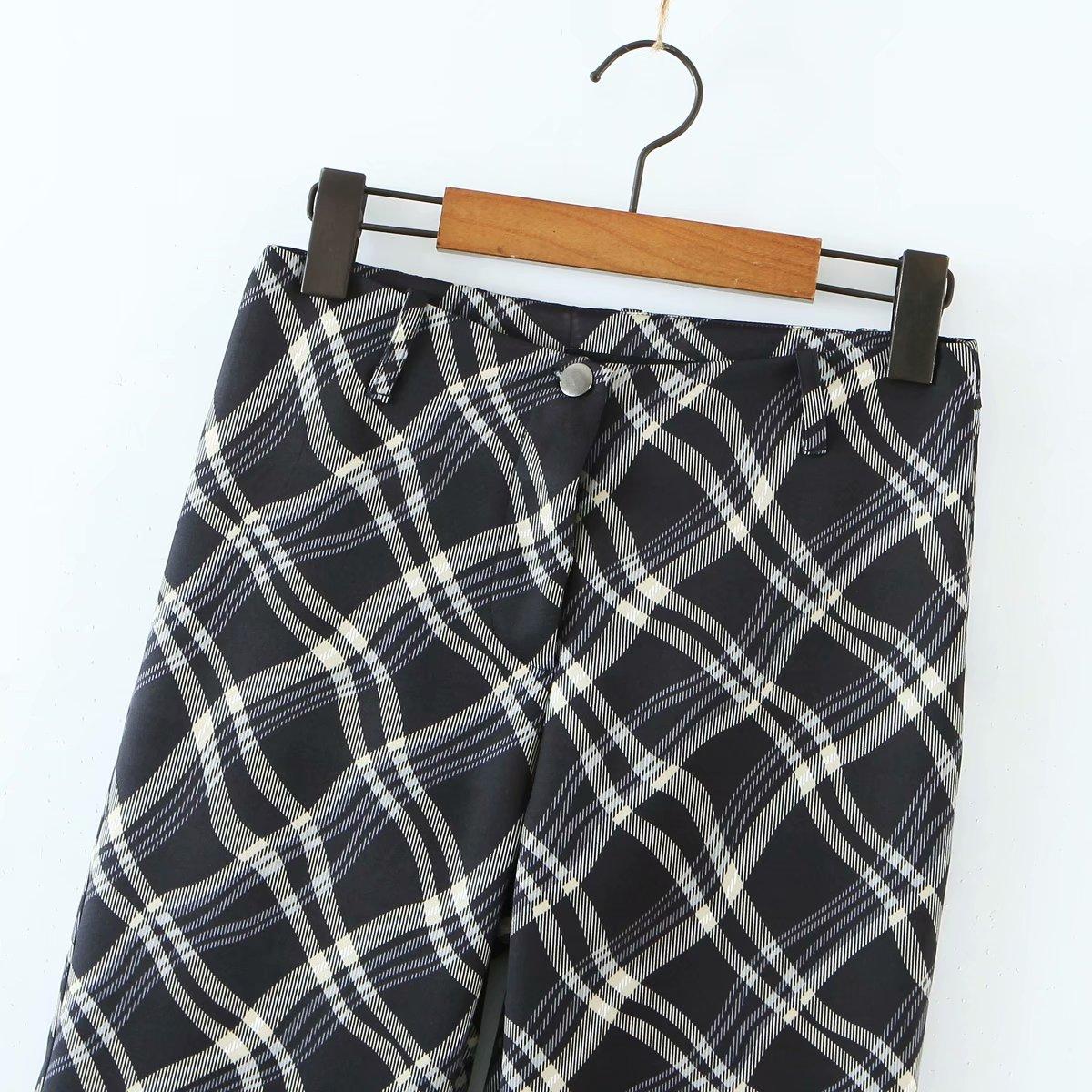 vintage plaid printed loose trousers