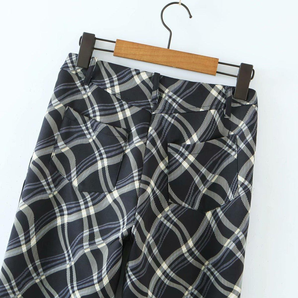 vintage plaid printed loose trousers