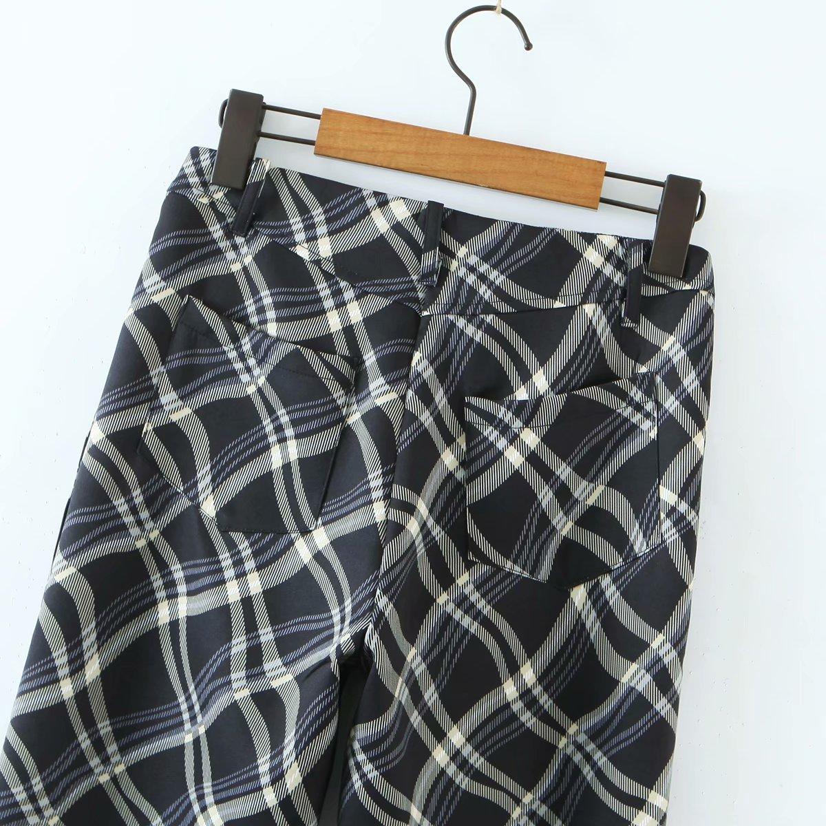 vintage plaid printed loose trousers