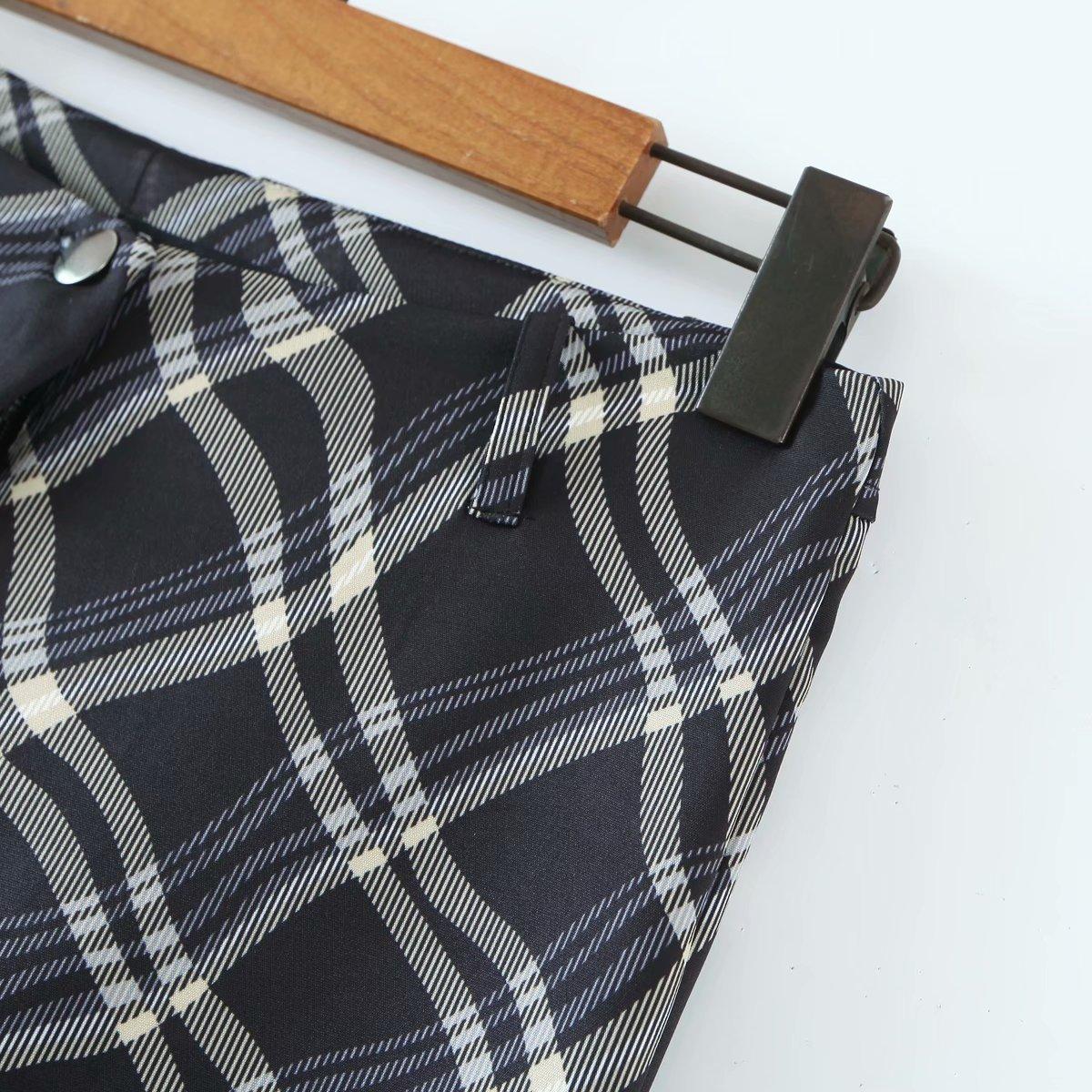 vintage plaid printed loose trousers