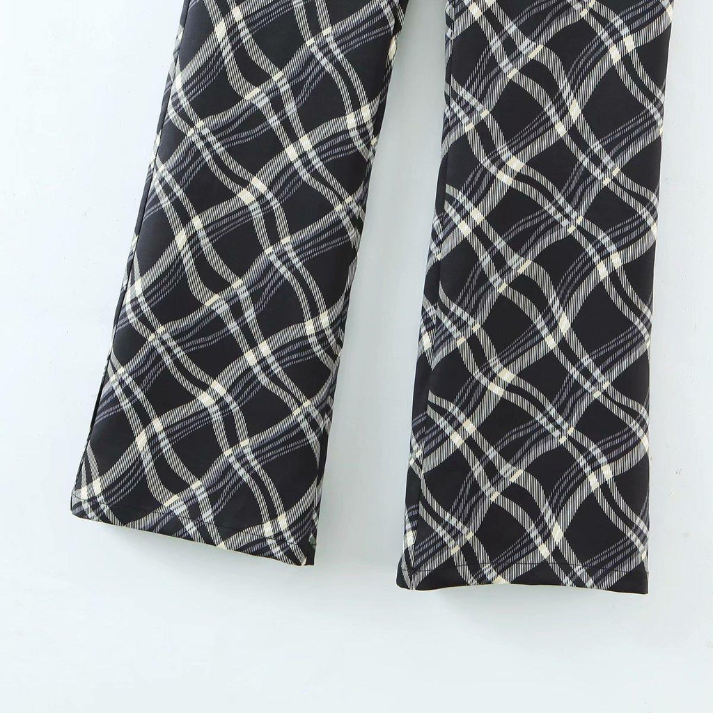 vintage plaid printed loose trousers