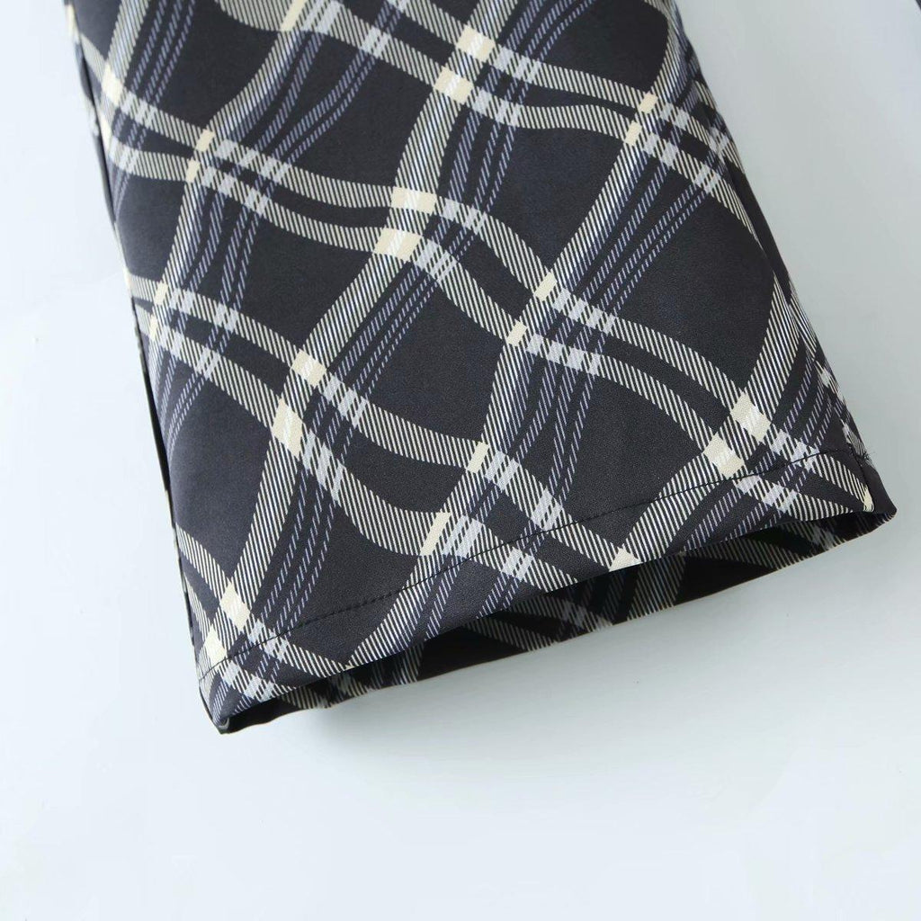 vintage plaid printed loose trousers