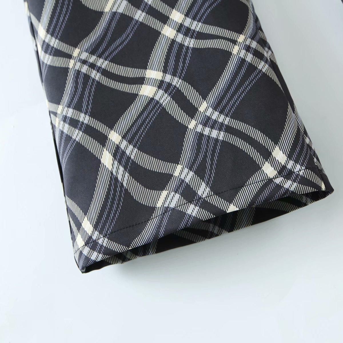 vintage plaid printed loose trousers