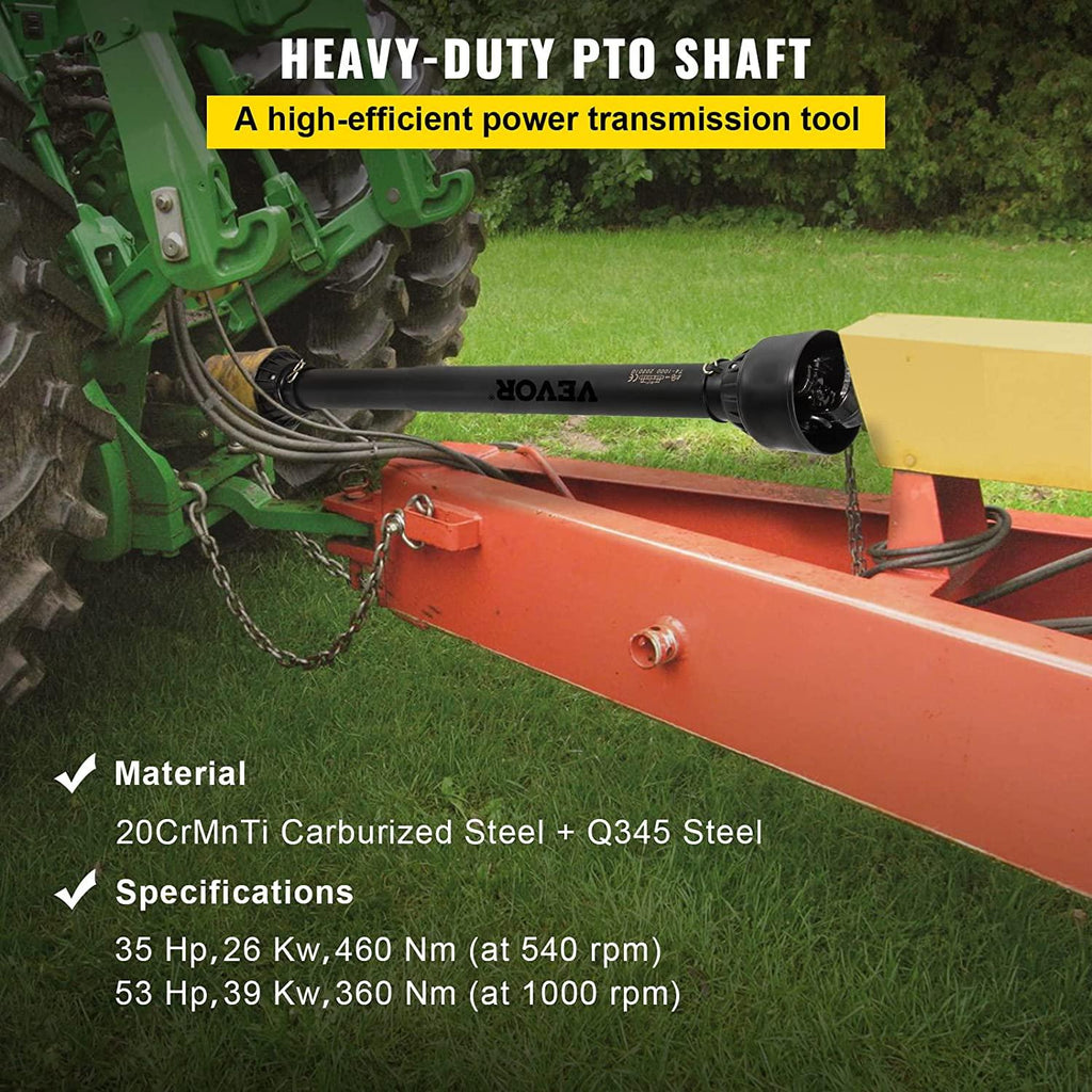 PTO Shaft, 1-3/8" PTO Drive Shaft, 6 Spline Tractor, Round Implement Ends PTO Driveline Shaft, Series 4 Tractor PTO Shaft, 43"-61" Brush Hog PTO Shaft Black, for Finish Mower, Rotary Cutter
