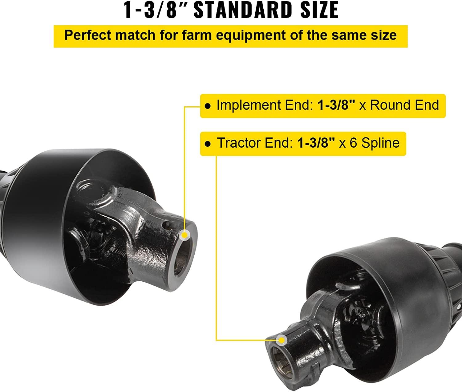 PTO Shaft 1 3/8" PTO Drive Shaft, 6 Spline End Round End PTO Driveline Shaft, Series 4 Tractor PTO Shaft, 39"-55" Brush Hog PTO Shaft, Black PTO Shaft for Bush Hog/Finish Mower/Rotary Cutter