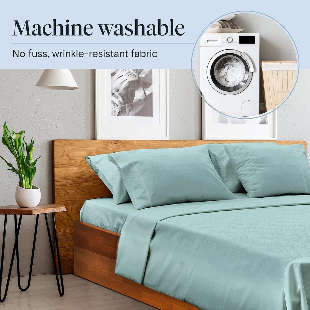 LuxClub 6 PC King Size Sheet Set Bamboo Sheets Deep Pockets 18" Eco Friendly Wrinkle Free Cooling Sheets Machine Washable Hotel Bedding Silky Soft - Light Teal King