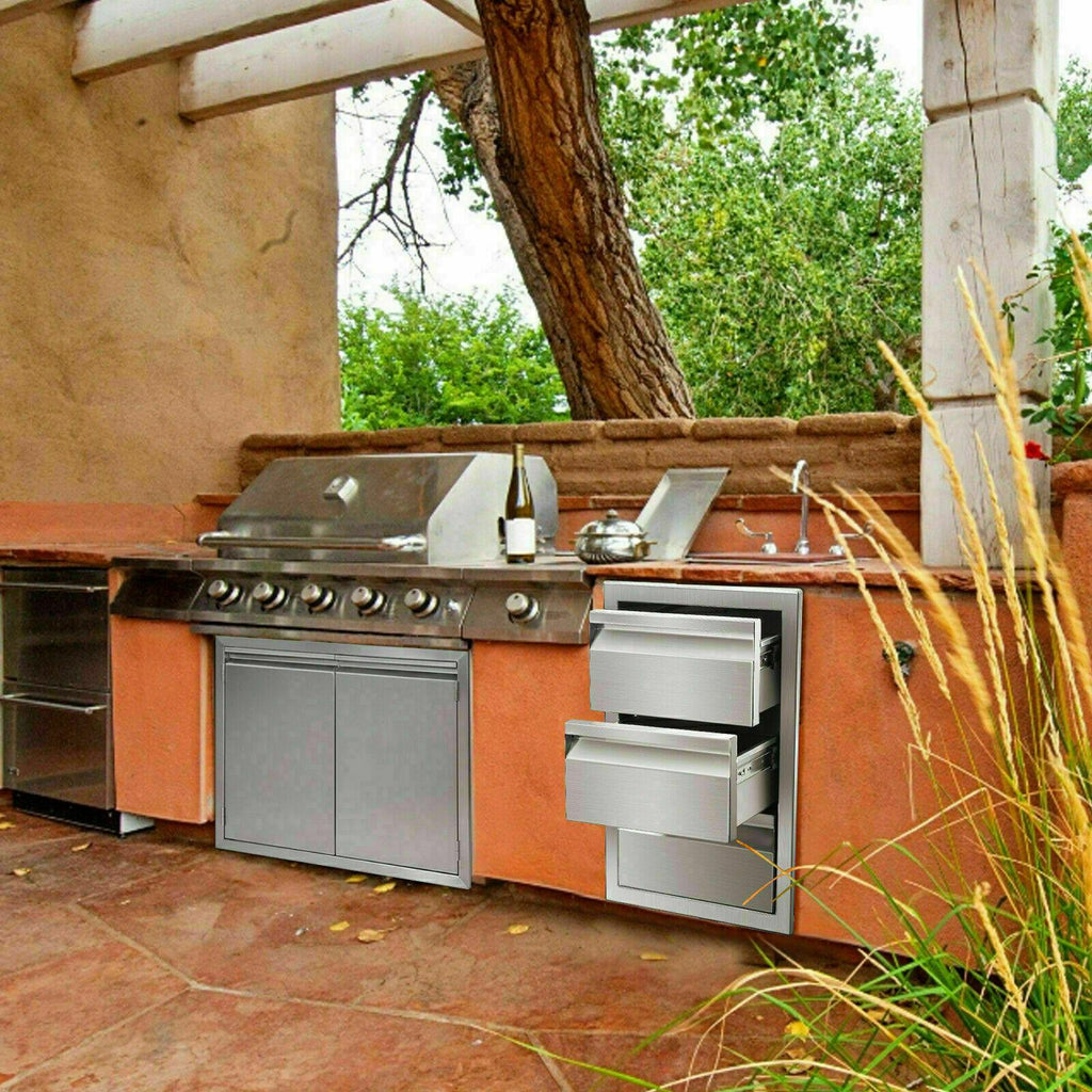 31"x24" OUTDOOR KITCHEN DOUBLE ACCESS DOOR DRAWER BBQ ISLAND  STEEL USA