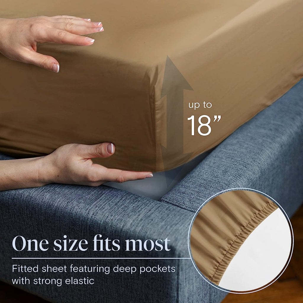 LuxClub 7 PC Split King Sheet Set Bamboo Sheets Deep Pockets 18" Eco Friendly Wrinkle Free Cooling Sheets Machine Washable Hotel Bedding Silky Soft - Dark Khaki Split King