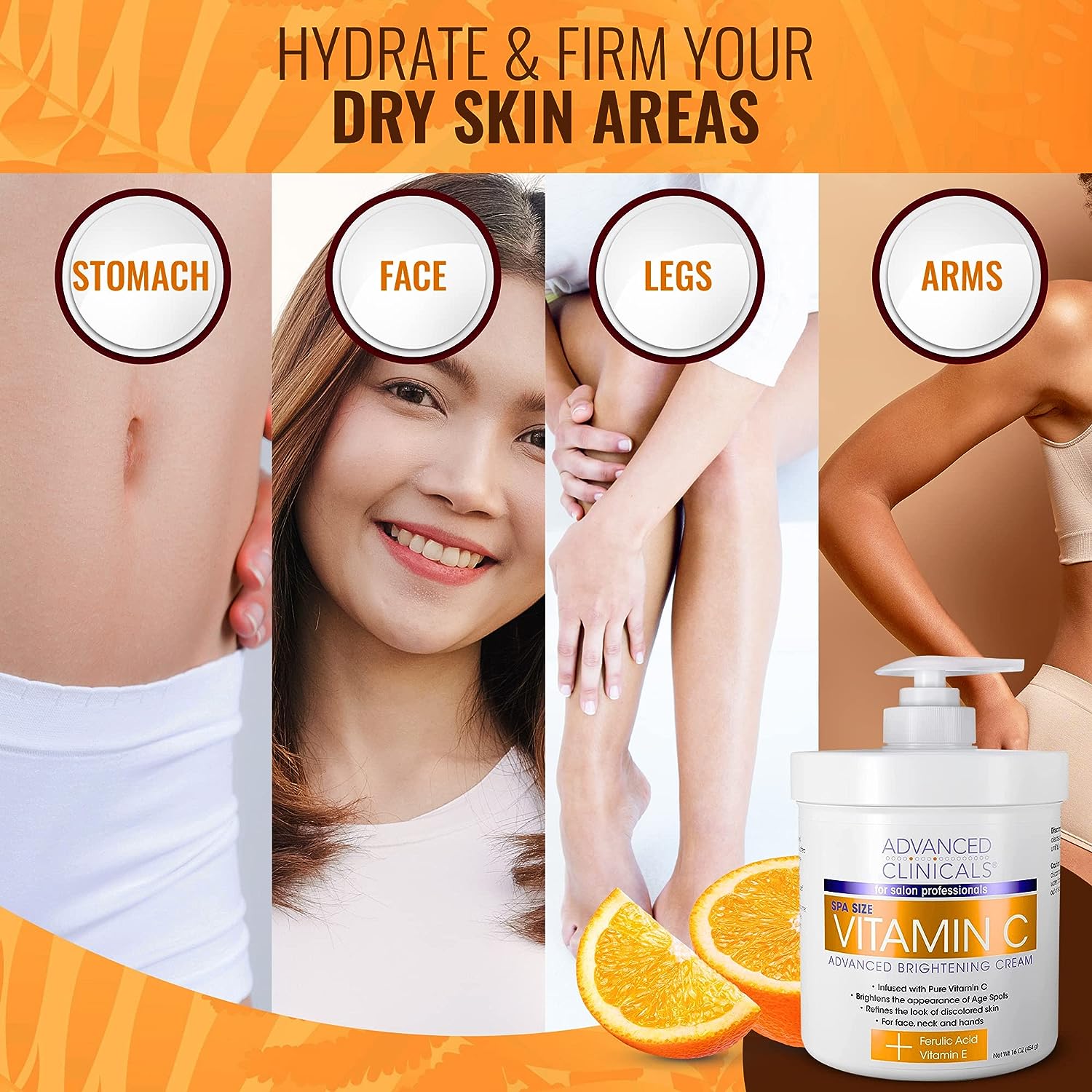 Advanced Clinicals Retinol Body Cream + Vitamin C Moisturizer Lotion Skin Care Set, Anti Aging Body &amp; Face Creams Reduce Wrinkles, Fine Lines, &amp; Dark Spots, Dual Moisturizing Cream Kit, 2-Pack