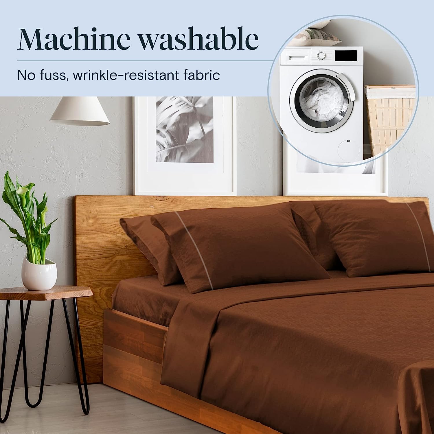LuxClub 6 PC King Size Sheet Set Bamboo Sheets Deep Pockets 18" Eco Friendly Wrinkle Free Cooling Sheets Machine Washable Hotel Bedding Silky Soft - Brown King