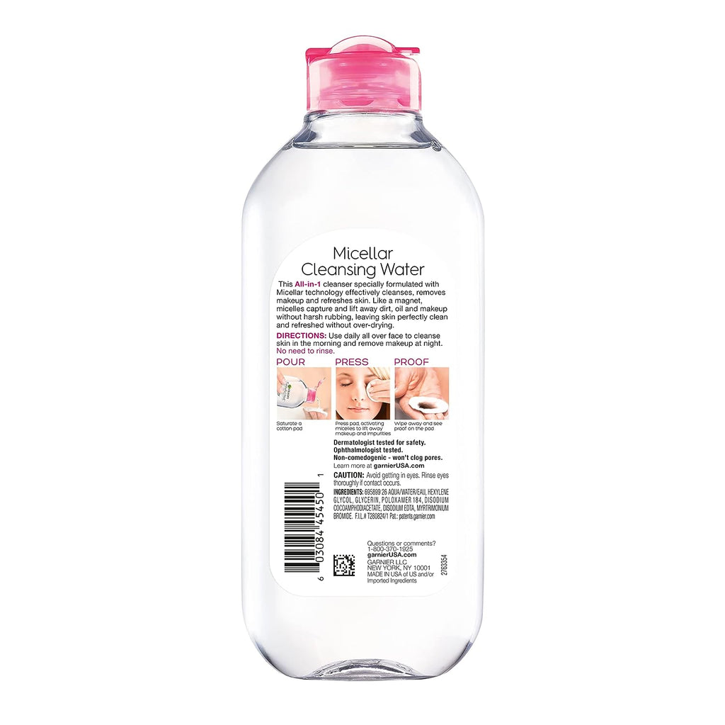 Garnier SkinActive Micellar Water for All Skin Types, Facial Cleanser &amp; Makeup Remover, 13.5 Fl Oz (400mL), 1 Count (Packaging May Vary)