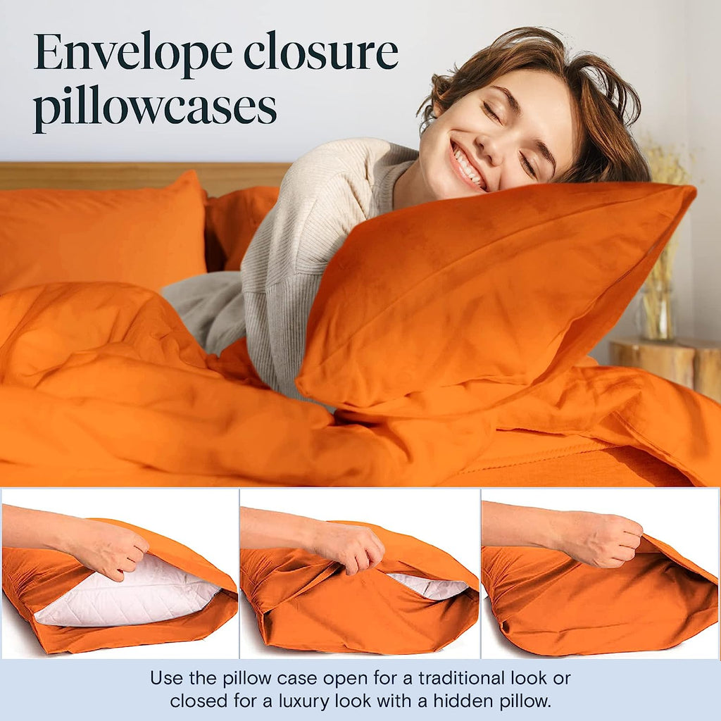 LuxClub 7 PC Split King Sheet Set Bamboo Sheets Deep Pockets 18" Eco Friendly Wrinkle Free Cooling Sheets Machine Washable Hotel Bedding Silky Soft - Autumn Orange Split King