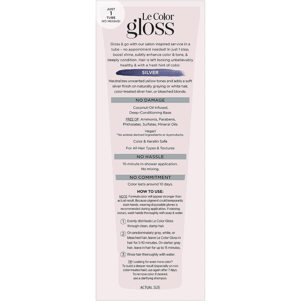 L’Oréal Paris Le Color Gloss One Step In-Shower Toning Hair Gloss, Neutralizes Brass, Conditions &amp; Boosts Shine, Silver, 4 Ounce