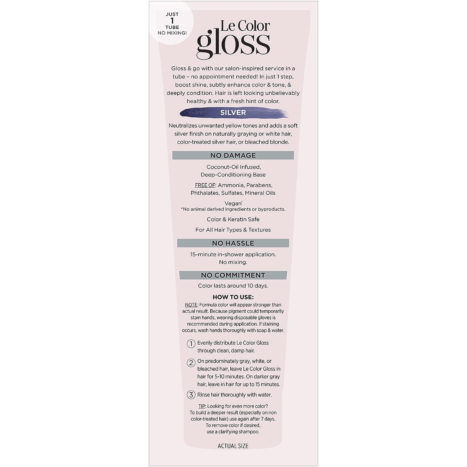 L’Oréal Paris Le Color Gloss One Step In-Shower Toning Hair Gloss, Neutralizes Brass, Conditions &amp; Boosts Shine, Silver, 4 Ounce