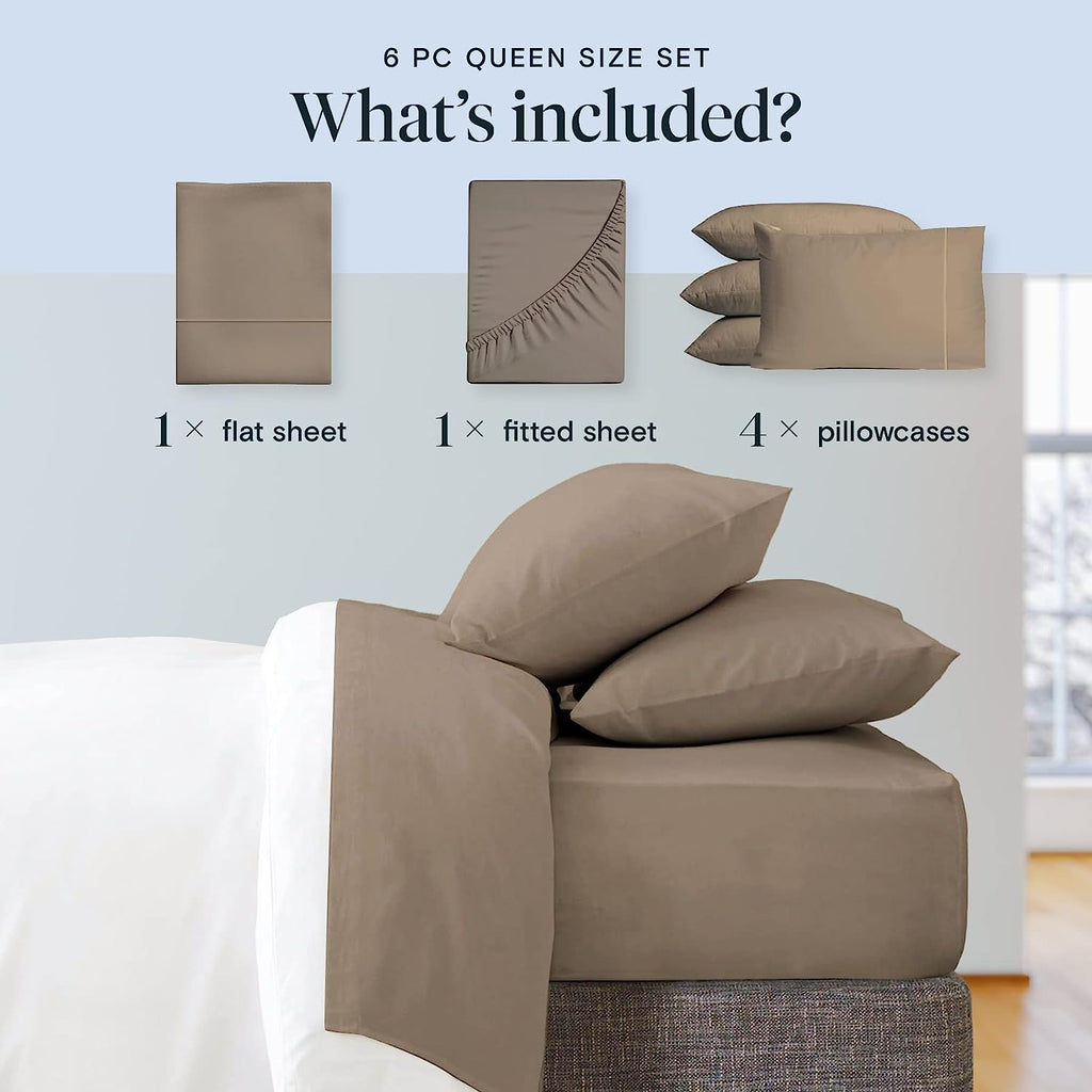 LuxClub 6 PC California King Size Sheet Set Bamboo Sheets Deep Pockets 18" Eco Friendly Wrinkle Free Cooling Sheets Machine Washable Hotel Bedding Silky Soft - Tree Bark California King