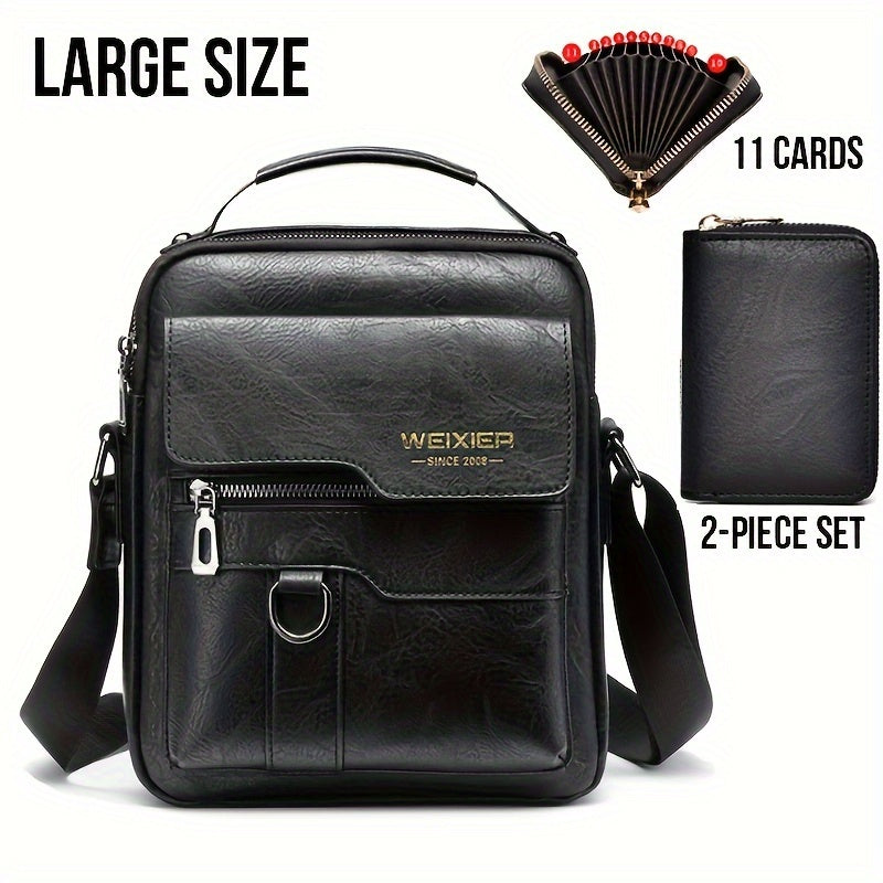 WEIXIER 1/2pcs Crossbody Bag, Men's Shoulder Bag, Retro Faux Leather Vertical Business Casual Satchel Bag, Men's Gift For Father/Anniversary