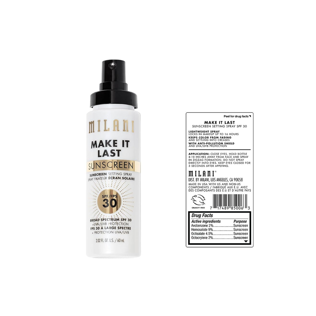 Milani Make It Last Sunscreen Setting Spray with SPF30 - Makeup Primer and Setting Spray with Sunscreen, Long Lasting Makeup Finishing Spray - 2 Pack