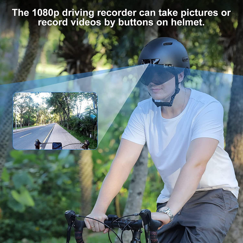 KRACESS Adult Bike Helmet Bluetooth Smart Helmet with Driving Recorder and LED Taillight Function for Urban Commuter Detachable Visor Mens/Womens Bike Bluetooth Helmet
