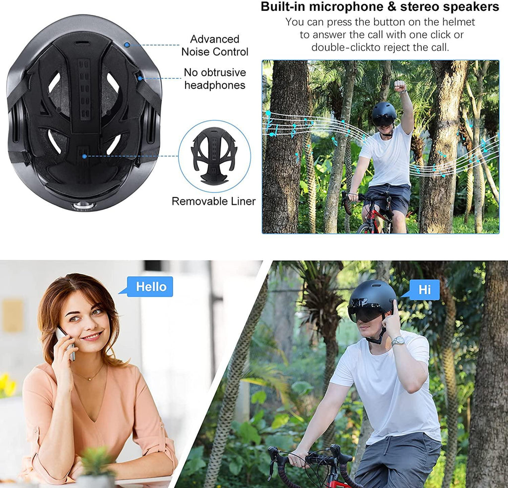 KRACESS Adult Bike Helmet Bluetooth Smart Helmet with Driving Recorder and LED Taillight Function for Urban Commuter Detachable Visor Mens/Womens Bike Bluetooth Helmet