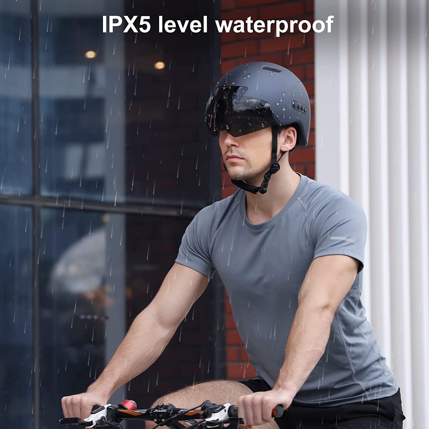 KRACESS Adult Bike Helmet Bluetooth Smart Helmet with Driving Recorder and LED Taillight Function for Urban Commuter Detachable Visor Mens/Womens Bike Bluetooth Helmet