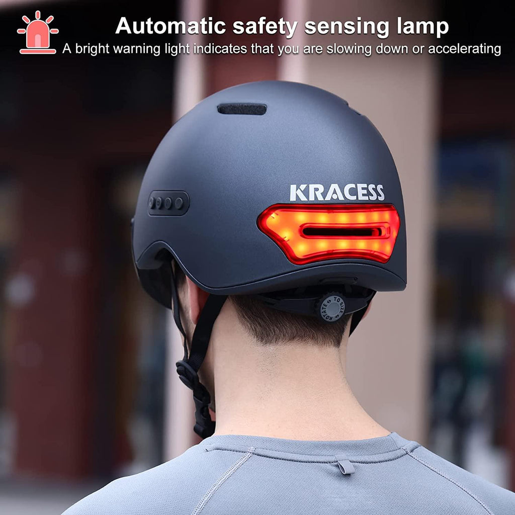 KRACESS Adult Bike Helmet Bluetooth Smart Helmet with Driving Recorder and LED Taillight Function for Urban Commuter Detachable Visor Mens/Womens Bike Bluetooth Helmet