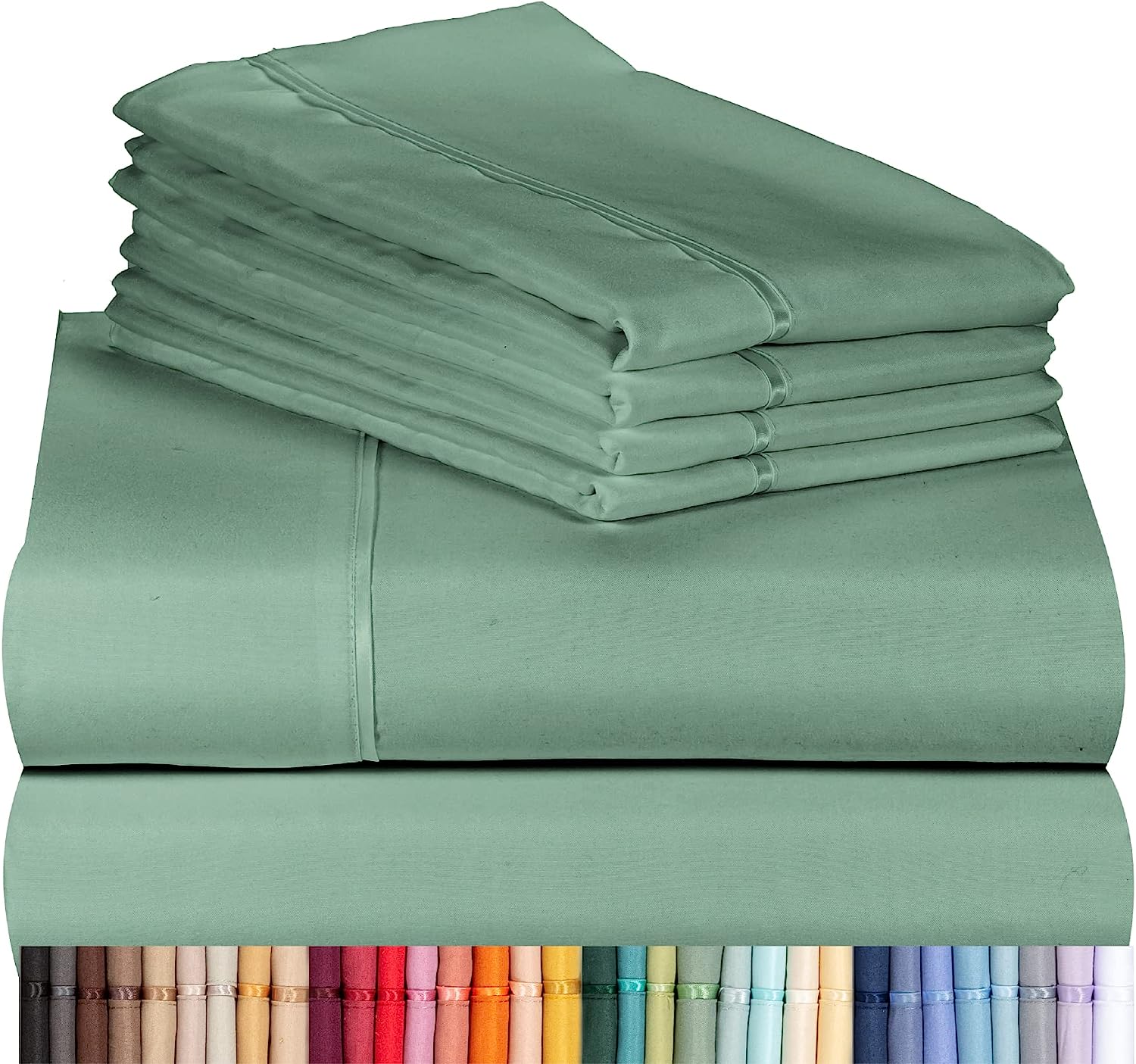 LuxClub 6 PC Queen Sheet Set Bamboo Sheets Deep Pockets 18" Eco Friendly Wrinkle Free Cooling Sheets Machine Washable Hotel Bedding Silky Soft - Tree Moss Green Queen