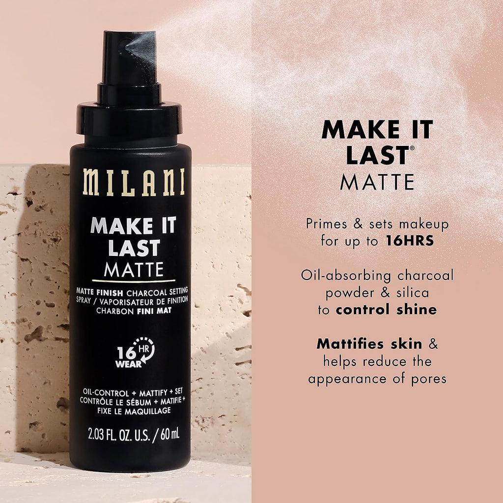 Milani Make it Last Charcoal Matte Setting Spray- (2.03 Fl. Oz.) Cruelty-Free Makeup Primer for Oily Skin - Long Lasting Finishing Spray