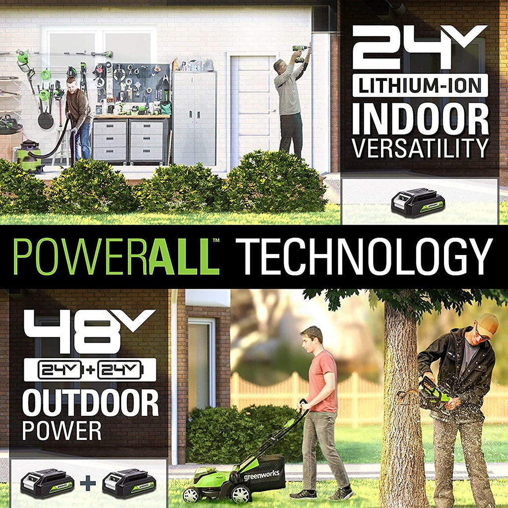 Greenworks 48V 17" Cordless Lawn Mower, (2) 4.0Ah USB Batteries (USB Hub) and Dual Port Rapid Charger Included (2 x 24V)