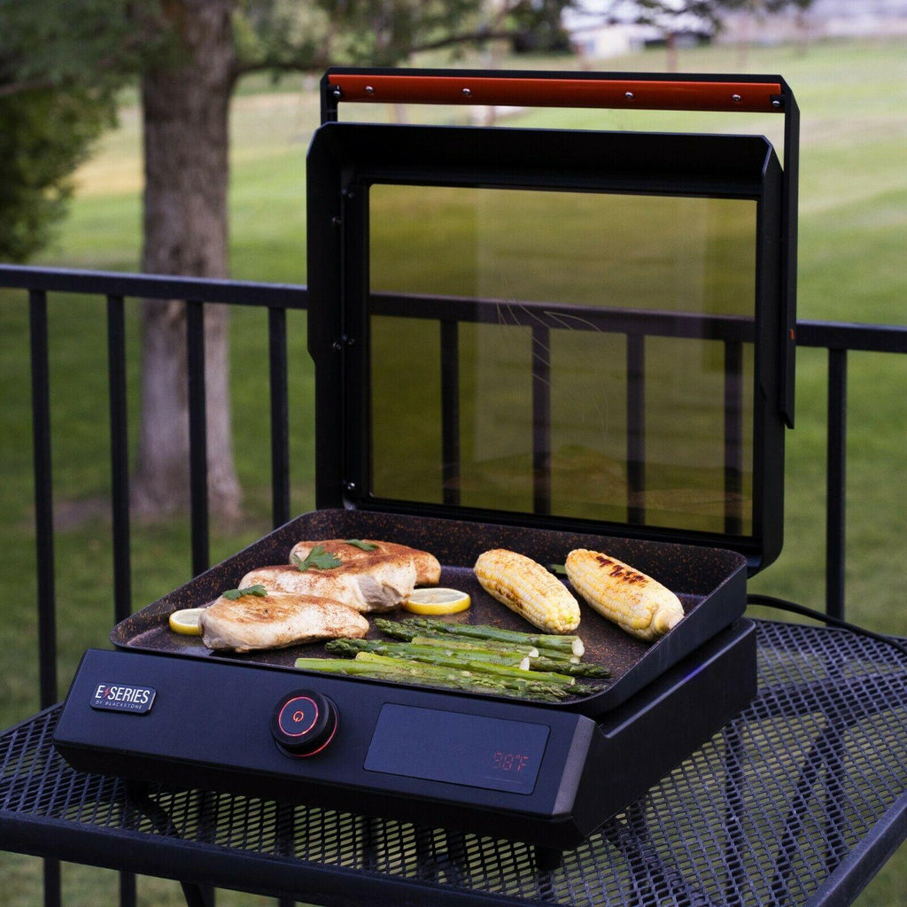 Electric Tabletop Griddle Portable 17in W Hood LarLCD Digital Indoor Outdoor