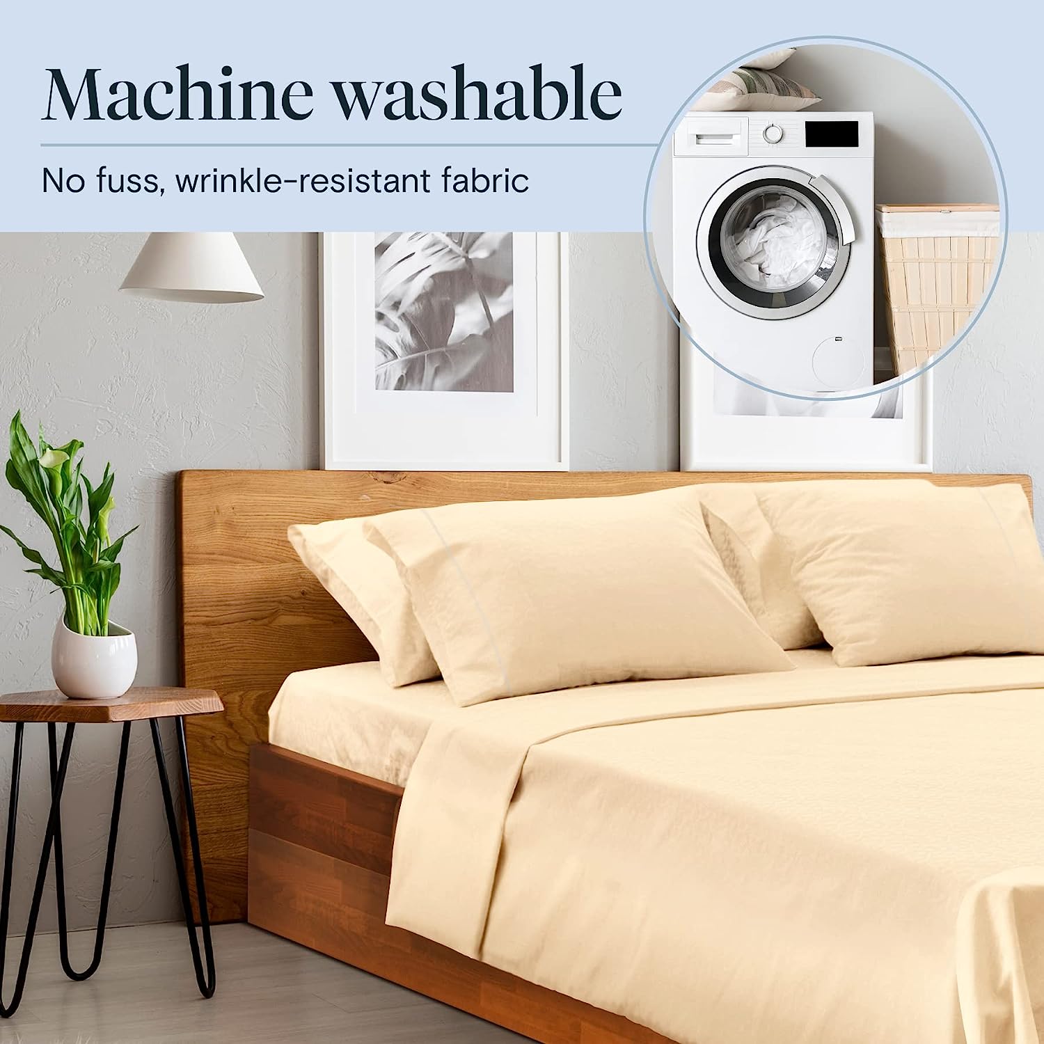 LuxClub 6 PC California King Size Sheet Set Bamboo Sheets Deep Pockets 18" Eco Friendly Wrinkle Free Cooling Sheets Machine Washable Hotel Bedding Silky Soft - Cream California King