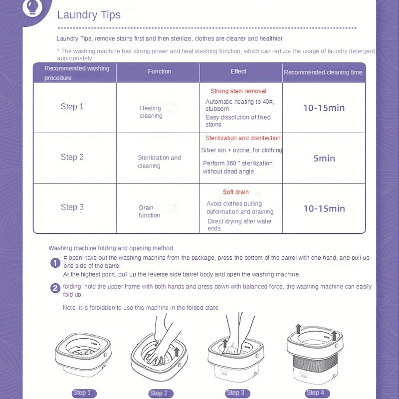 2.11gal Portable Folding Washing Machine With Collapsible Bucket, 3 Modes Effective Steri-lizing,  Suitable For Apartment, Laundry, Camping, RV, Travel, Underwear Bra Socks Washing Machine