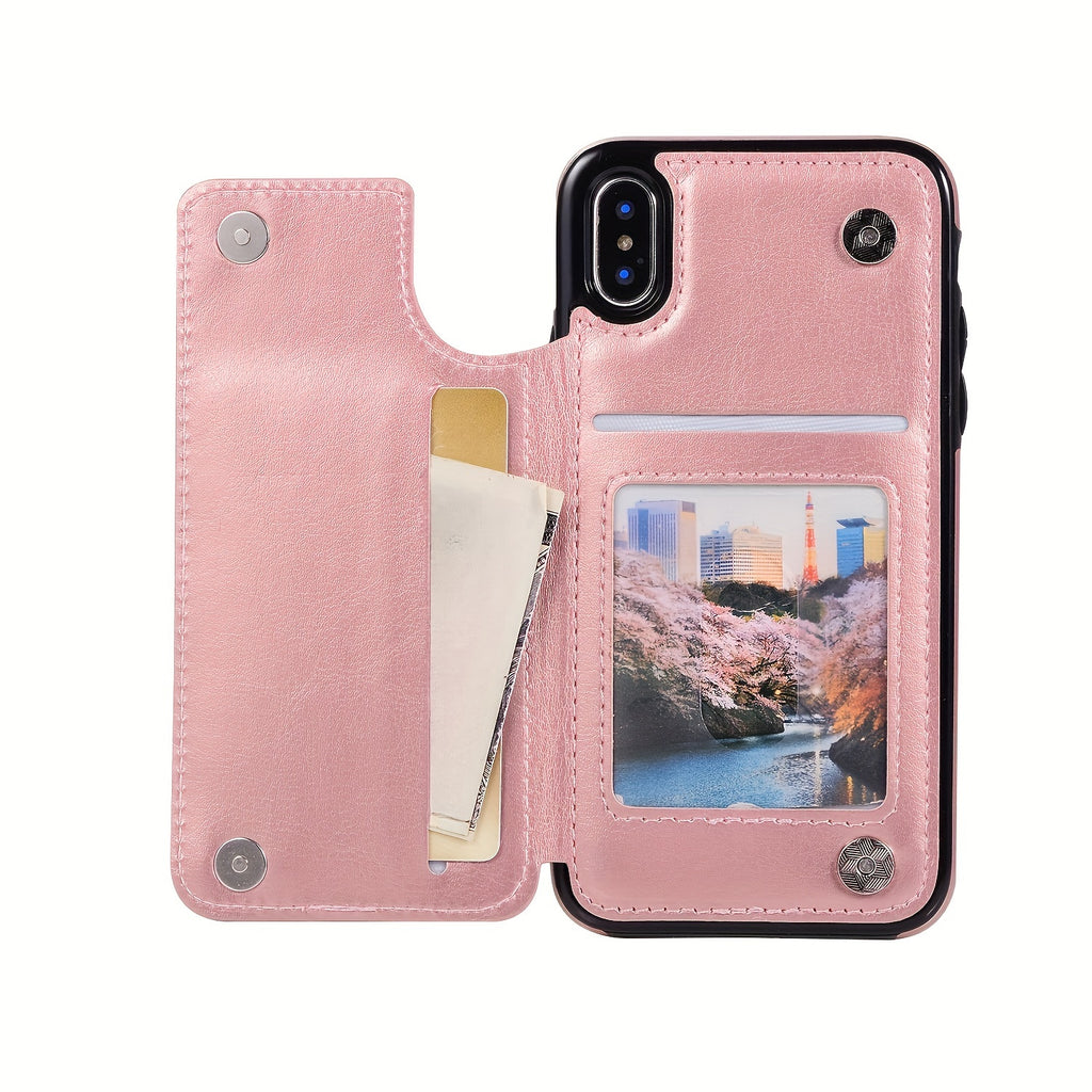 For  15/ 14/ 13/ 12/ 11 Pro Max/ Mini/ XR/ XS Max/ SE 2022/2020/ 7/ 8 Plus Wallet Case With Card Holder, PU Faux Leather Kickstand Card Slots Case, Double Magnetic Clasp And Durable Shockproof Cover