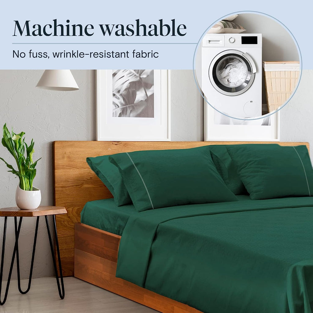LuxClub 7 PC Split King Sheet Set Bamboo Sheets Deep Pockets 18" Eco Friendly Wrinkle Free Cooling Sheets Machine Washable Hotel Bedding Silky Soft - Emerald Split King